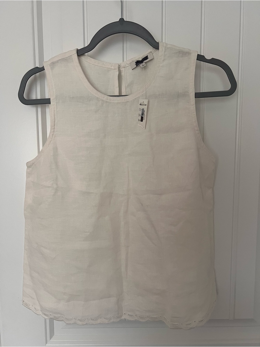 NWT - Madewell White Lace-Trim Pleated Shell Top in 100% Linen - Size S - Picture 4 of 7